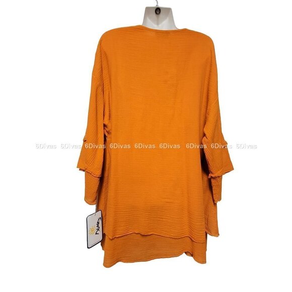 𝅺DUNES Vibrant Orange Cotton Oversized Long Sleeve Blouse- Size S, Size M - Picture 2 of 13